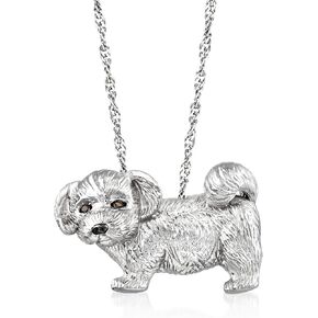 Ross-Simons Sterling Silver Dog Pin/Pendant With Smoky Quartz
