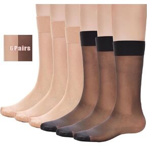 6 Pairs Women's Nylon Sheer Socks High stocking Ultra Thin Cool See Through Calf High Silk Socks for Women