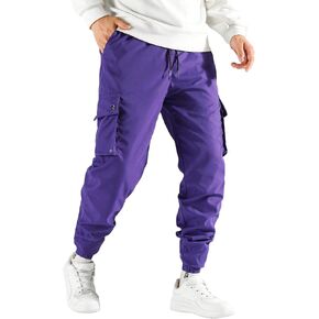 OYOANGLE Men's Drawstring Waist Cargo Pants Streetwear Flap Pocket Jogger Trousers