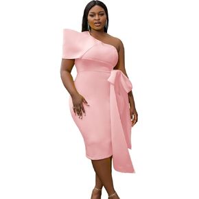 AOMEI Women's Elegant Bodycon Dress 2023 Summer One Shoulder Ruched Wrap Cocktail Party Dresses with Sweet Bow