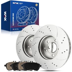 KAX Front Brake Kit, Drilled and Slotted Brake Rotors, Ceramic Brake Pads | Fits Mercedes-Benz C240, C280, C320, C350, CLK320, CLK350, SLK280, SLK300, Automotive Replacement Brake Kit