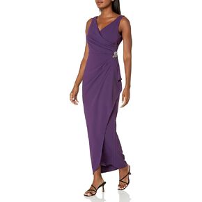 S.L. Fashions Women's Slimming Long Ruched Dress with Ruffle