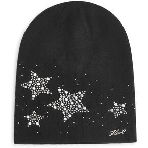 Karl Lagerfeld Paris Women's Star Power Karl Beanie (Not Slouchy) Hat, Black