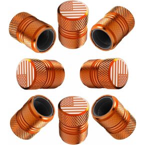 Tire Valve Stem Caps for Car American Flag Tires Air Caps Cover 8 Pack Corrosion Resistant Premium Alloy Universal for SUV Truck Motorcycle Bike Orange