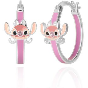 Disney Women’s Lilo and Stitch Hoop Earrings – Officially Licensed Jewelry Silver Flash-Plated Enamel and Crystal