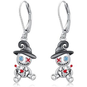 Voodoo Doll Earrings 925 Sterling Silver Gothic Dangle Earrings Ghost Doll Earrings Witch Voodoo Leverback Earrings Voodoo Doll Jewelry for Women Halloween Christmas