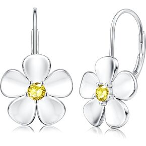 MILACOLATO 925 Sterling Silver Earrings for Women, 18K White Gold Plated Plumeria Flower Dangle Earrings for Women, Hypoallergenic Silver Leverback Earrings for Sensitive Ears