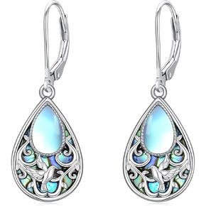 TOUPOP Dragonfly/Hummingbird/Butterfly Filigree Earrings 925 Sterling Silver Teardrop Abalone Shell Moonstone Leverback Earrings Jewelry Christmas Gifts for Women