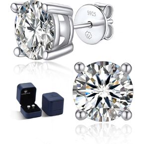 MomentWish Stud Earrings, Birthday Gift for Women, D Color VVS1 Simulated Diamond 925 Sterling Silver Solitaire Earrings, Valentine's Day Gift