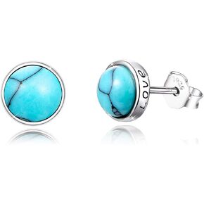 925 Sterling Silver Turquoise Studs Hypoallergenic Earrings for Sensitive Ears with Romantic "Forever" "Love" Engraving, Turquoise Jewelry Mother Day for Women Girlfriend-4MM 6MM