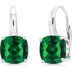 Gem Stone King 925 Sterling Silver Green Simulated Emerald Earrings For Women (5.00 Cttw, Cushion 8MM)