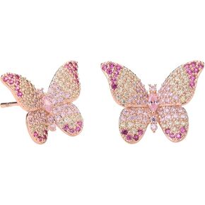 ANN BABIC CZ Butterfly Stud Earrings for Women - Cubic Zirconia Paved Butterfly Earrings - Butterfly Earrings Plated in Gold