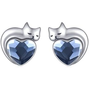 Dreamboat Sterling Silver Cat Birthstone Heart Stud Earrings for Women in Kuwait