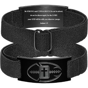 Football Bracelets Cross Bracelet for Men Boys, Elastic Strap Stainless Steel Adjustable Bracelets Bible Verse Bracelets Christian Jewelry Gifts for Men Boys