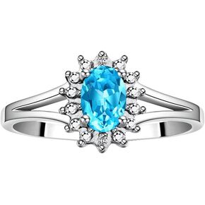 Rylos Halo Ring: Diamond Birthstone with 6X4MM Oval Gemstone - Women's Jewelry in Sterling Silver - Stunning Diamond Ring Sizes 5-10