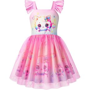 LQSZ Girls Dresses Tulle Skirt Dress Christmas Tutu Butterfly Sleeves Casual Dresses for Girls Ages 2-12