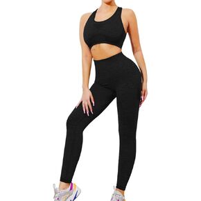 SHEKINI Workout Sets for Women 2 Piece High Waisted Seamless Leggings Padded Racerback Sports Bra Sets Gym Pilates