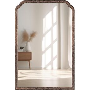 24"x36" Solid Wood Bathroom Mirror Rounded Corner Tempered Glass for Wall Mounted, Rustic Wood Frame Wall Mirror Decorative for Living Room Bedroom Vanity Mirror Entryway Mirror, Rustic Brown