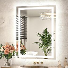 TETOTE LED Bathroom Mirror with Lights 28 x 36 Frontlit and Backlit Light up Mirror, Brighter Lighted Bathroom Mirror for Wall, 3-Color Anti Fog Mirror, Waterproof, Shatterproof Tempered Glass