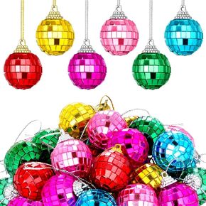 24 Pieces Mini Disco Ball Ornaments Disco Ball 70s Party Decor Cake Topper Hanging Reflective Disco Ball Ornament for Party Decor (Multicolored,0.91 Inch)