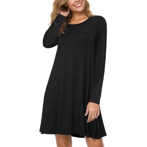 POPYOUNG Spring Dresses for Women 2024 Long Sleeve T Shirt Dress Casual Swing Dress