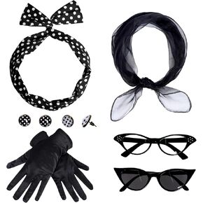 HOVEOX 1950s Costume Accessories for Women 50s Accessories for Women Scarf Glasses Headband Gloves for 50s Party