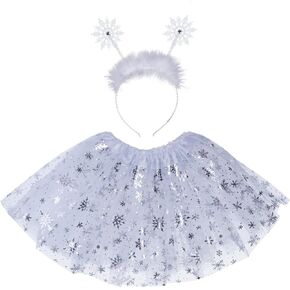 عيد الميلاد الأبيض بريق ندفة الثلج توتو عقال مجموعة سباركلي ندفة الثلج اللباس الملحقات للفتيات عيد الميلاد الشتاء موضوع حزب تأثيري ملابس زي in Kuwait