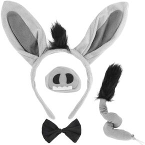 COCIDE 4Pcs Donkey Costume Set Donkey Ears Headband Donkey Nose Tail and Bow Tie Animal Fancy Dress Donkey Costume Kit Party Accessories for Halloween Birthday Christmas Cosplay Dress Up Party