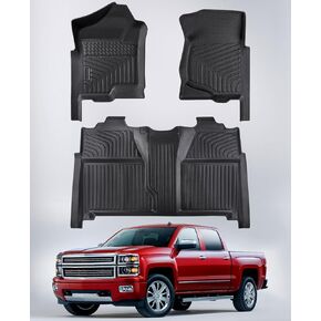 Car Floor Mats for Chevy Silverado & for GMC Sierra: 1500 Accessories Crewcab 2007-2013, 2500HD/3500HD Crewcab Floor Liner for Silverado & for Sierra 2007-2014 (Not Hybrid), All Weather TPE Custom Mat