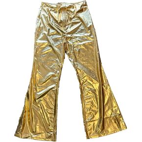 Allegra K Disco Outfit for Women's Drawstring Metallic Wide Leg Pants