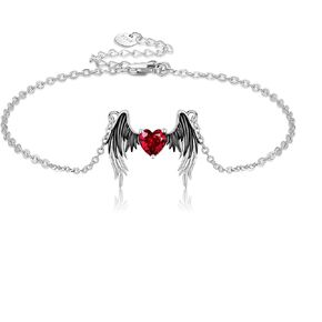 URONE Angel Devil Bracelet Sterling Silver Demon Angel Wings Pendant Bracelet Angel Jewelry Gifts for Women