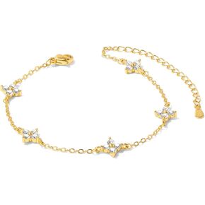 Dainty Silver/Gold Bracelet for Women, Trendy Non Tarnish 18K Gold Plated Cubic Zirconia Bracelets, Layered Cute Dainty Adjustable Link Chain Bracelet for Wedding Prom Brides Jewelry