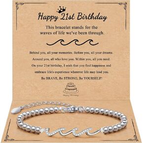 QWNHONEY 16th 18th 21st 30th 40th 50th 60th Birthday Gifts for Women, Birthday Bracelet for Women Mom Daughter Grandma Sister Coworker Through The Waves of Life Bracelet