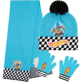 Hot Wheels Boys Beanie Hat Scarf and Gloves, Winter Accessories Set - Boys Gift