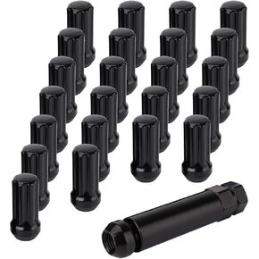24PCS M14x1.5 Lug Nuts Set with Key, Electrophoresis Black Plated Alloy Steel, Spline Large Acorn Seat Replacement for Polaris Ranger, Can-Am, Honda, Chevrolet Silverado 1500, Chevy Suburban