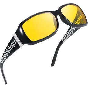 TJUTR Driving Night Vision Glasses for Women, Polarized Anti Glare Yellow Lens Wrap Around Eyewear for Night Time Driving