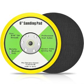 6 Inch DA Sander Pad, 2PCS Hook & Loop Air Sander & Polisher Backing Plate Pad for Dual Action Pneumatic Random Orbital Sander, 5/16"-24 Arbor Thread 12000 RPM Auto Body Sander Backing Plate
