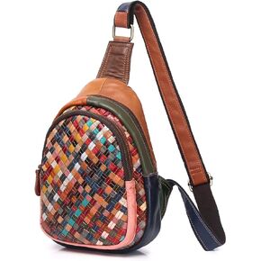 Sling Bag for women Small Leather - Trendy Crossbody Bags, Chest Bag Colorful Woven