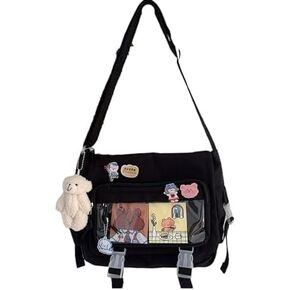 Ita Bag Crossbody with Adorable Pins & Plush Accessory Kawaii Japanese Bags Aesthetic Messenger Shoulder for Women
