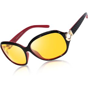 TJUTR Women's Night Vision Glasses, Polarized Yellow Lens for Night Driving, Anti Glare & Enhance Vision at Night Time TN6201