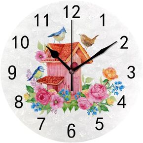 Wall Clock for Living Room Decor Cute Teddy Bear Golden Star Moon Hanging Round Desk Clocks Battery Operated Silent Non-Ticking Easy to Read Bathroom Kitchen Office PVC 9.8 Inch
