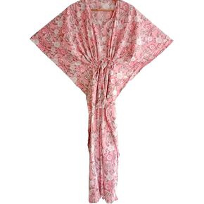 INDACORIFY 100% Cotton Foloral Printed Kaftan Dress, Cotton Printed Dressmaking, Handmade Indian Long Kaftan Suit, Beautiful Women Beach Kaftan Multicolor