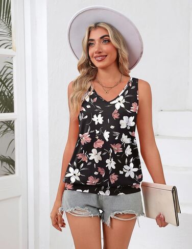 Zeagoo Womens Summer Tank Tops V Neck Sleeveless Tops Casual Loose Fit Solid Floral Tanks Cute Basic Banded Cami Shirts in Saudi Arabia