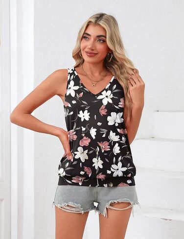 Zeagoo Womens Summer Tank Tops V Neck Sleeveless Tops Casual Loose Fit Solid Floral Tanks Cute Basic Banded Cami Shirts in Saudi Arabia