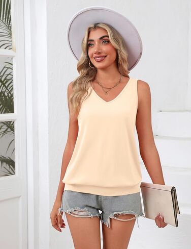 Zeagoo Womens Summer Tank Tops V Neck Sleeveless Tops Casual Loose Fit Solid Floral Tanks Cute Basic Banded Cami Shirts in Saudi Arabia