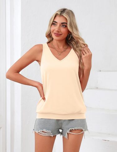 Zeagoo Womens Summer Tank Tops V Neck Sleeveless Tops Casual Loose Fit Solid Floral Tanks Cute Basic Banded Cami Shirts in Saudi Arabia