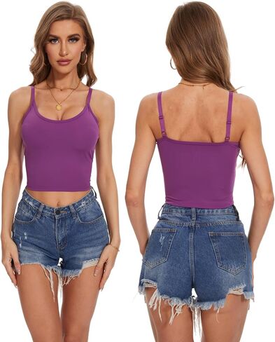 LEAO Women's Crop Top Camisole Tank Top Sleeveless Adjustable Wider Strap Basic Cami Tanks in Kuwait