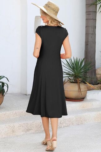 AlvaQ Womens Summer Dress 2025 Casual Short Sleeve Button Down Long Dress Split Flowy A Line Knit Midi Dresses in Saudi Arabia
