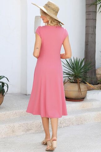 AlvaQ Womens Summer Dress 2025 Casual Short Sleeve Button Down Long Dress Split Flowy A Line Knit Midi Dresses in Saudi Arabia