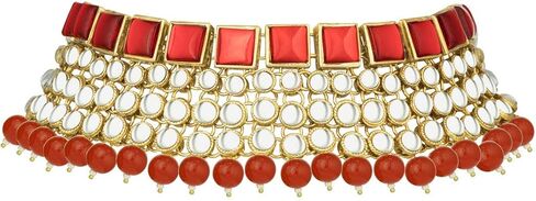 Aheli فو كوندان حجر الهندي التقليدي قلادة أقراط Maang تيكا مجموعة الزفاف موضة ملابس الحفلات مجوهرات هدية للنساء in Kuwait